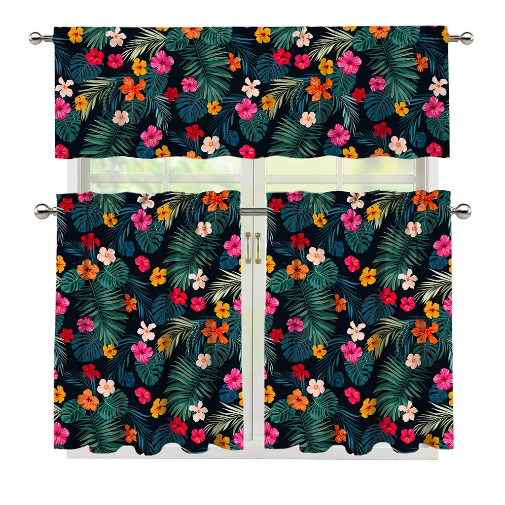 Tropical Flowers Hawaii Pattern Print 3 Piece Kitchen Curtains