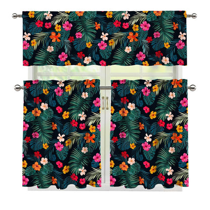 Tropical Flowers Hawaii Pattern Print 3 Piece Kitchen Curtains