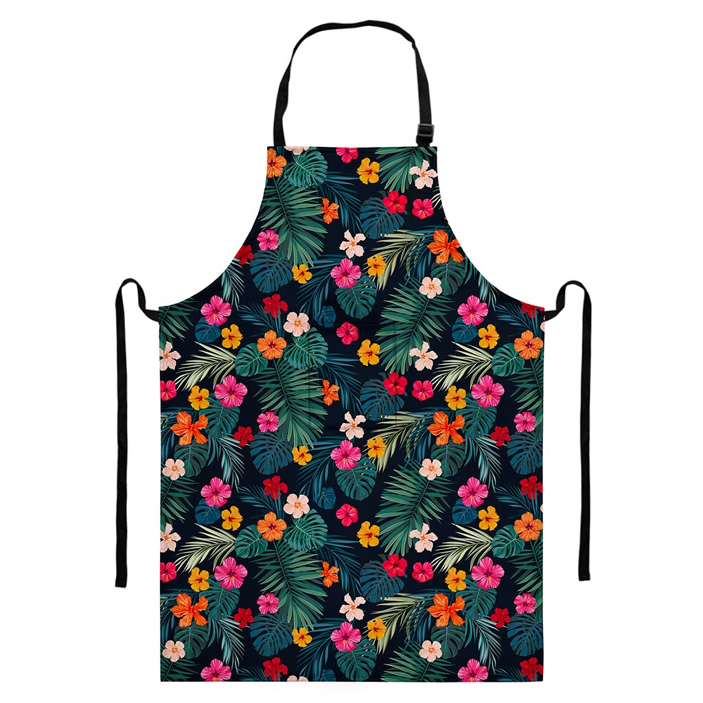 Tropical Flowers Hawaii Pattern Print Bib Apron With Pocket