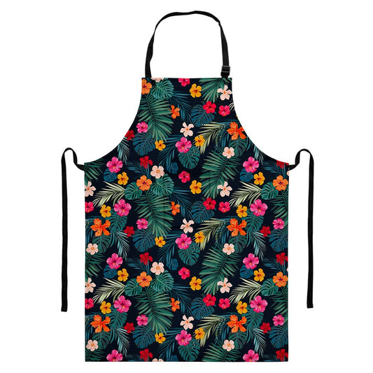 Tropical Flowers Hawaii Pattern Print Bib Apron With Pocket