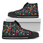 Tropical Flowers Hawaii Pattern Print Black High Top Sneakers