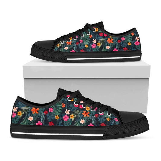 Tropical Flowers Hawaii Pattern Print Black Low Top Sneakers