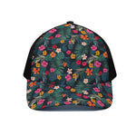 Tropical Flowers Hawaii Pattern Print Black Mesh Trucker Cap