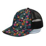 Tropical Flowers Hawaii Pattern Print Black Mesh Trucker Cap