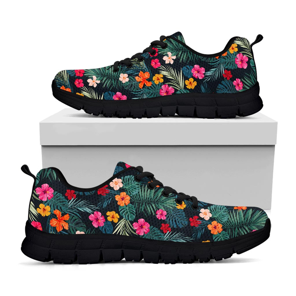 Tropical Flowers Hawaii Pattern Print Black Running Shoes