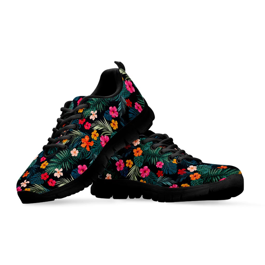 Tropical Flowers Hawaii Pattern Print Black Running Shoes