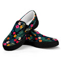 Tropical Flowers Hawaii Pattern Print Black Slip On Sneakers