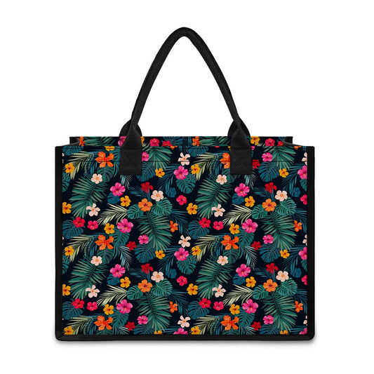 Tropical Flowers Hawaii Pattern Print Canvas Tote Bag