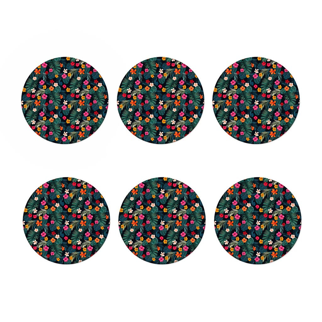 Tropical Flowers Hawaii Pattern Print Coaster Set