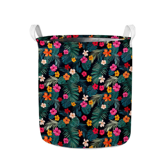 Tropical Flowers Hawaii Pattern Print Collapsible Laundry Basket