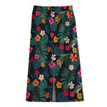 Tropical Flowers Hawaii Pattern Print Cotton Front Slit Maxi Skirt