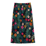 Tropical Flowers Hawaii Pattern Print Cotton Front Slit Maxi Skirt