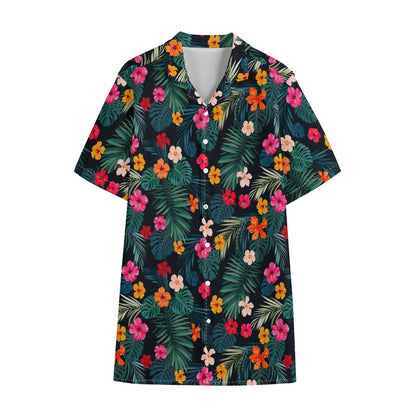 Tropical Flowers Hawaii Pattern Print Cotton Hawaiian Shirt