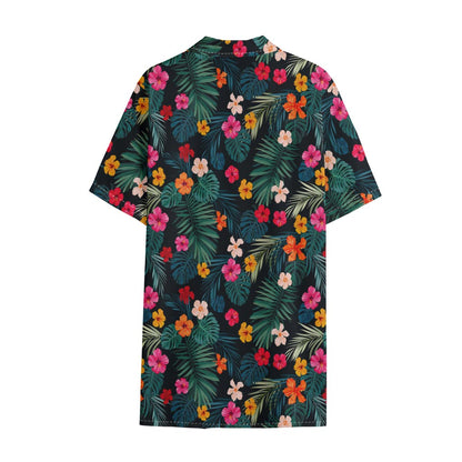 Tropical Flowers Hawaii Pattern Print Cotton Hawaiian Shirt