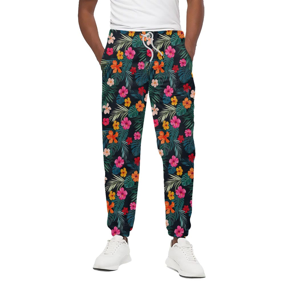 Tropical Flowers Hawaii Pattern Print Cotton Pants