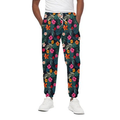Tropical Flowers Hawaii Pattern Print Cotton Pants