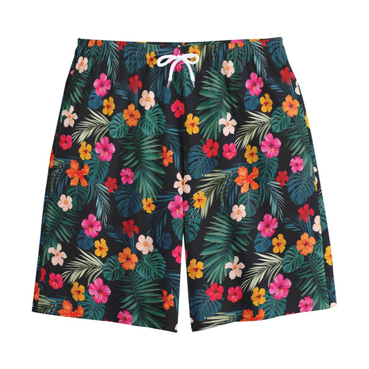 Tropical Flowers Hawaii Pattern Print Cotton Shorts