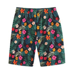 Tropical Flowers Hawaii Pattern Print Cotton Shorts