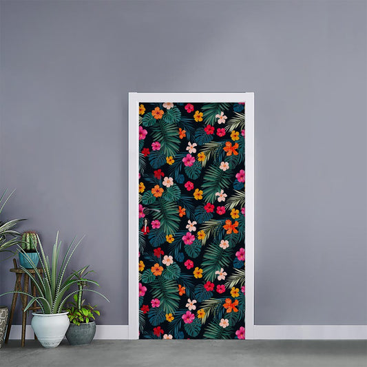 Tropical Flowers Hawaii Pattern Print Door Sticker