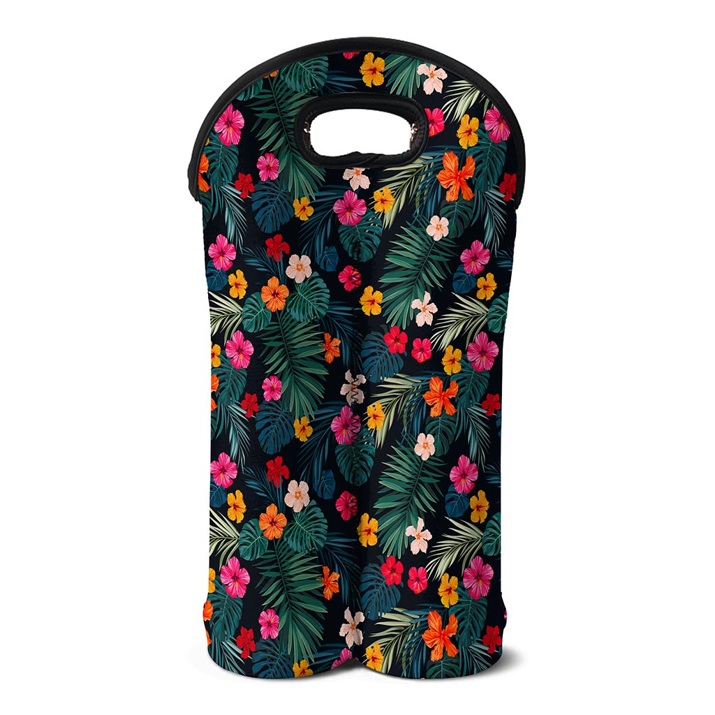 Tropical Flowers Hawaii Pattern Print Double Neoprene Wine Tote