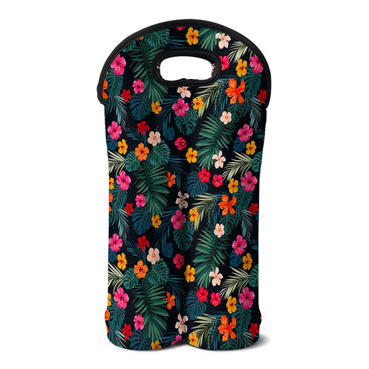 Tropical Flowers Hawaii Pattern Print Double Neoprene Wine Tote