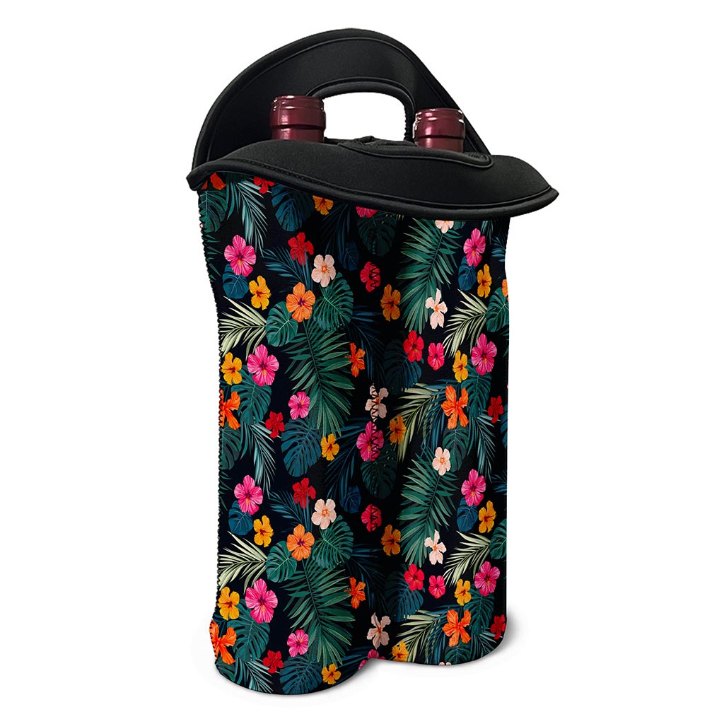 Tropical Flowers Hawaii Pattern Print Double Neoprene Wine Tote
