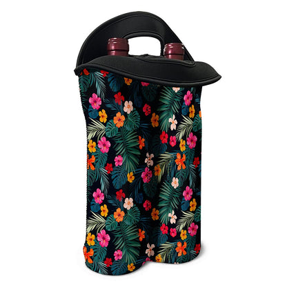 Tropical Flowers Hawaii Pattern Print Double Neoprene Wine Tote