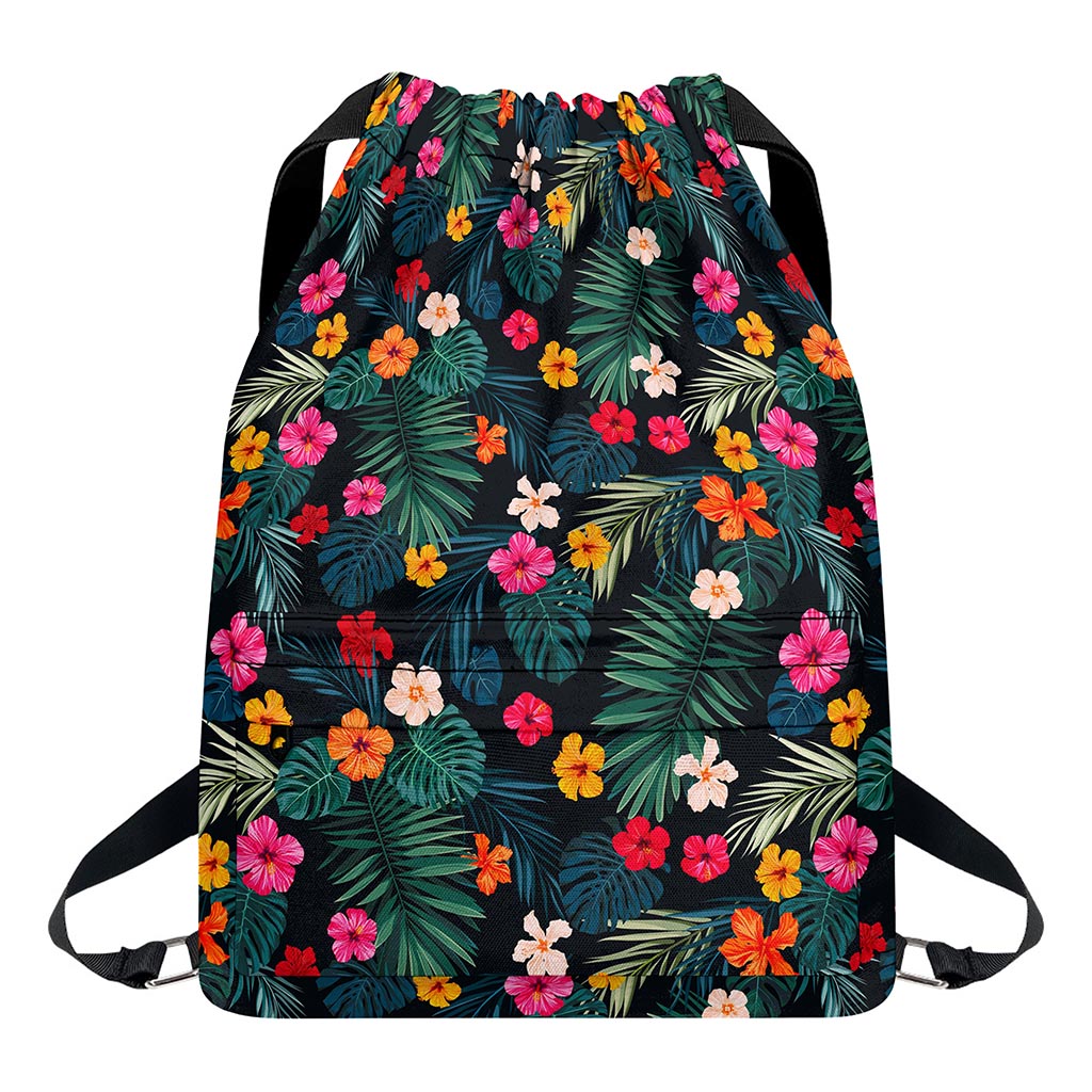 Tropical Flowers Hawaii Pattern Print Drawstring Backpack