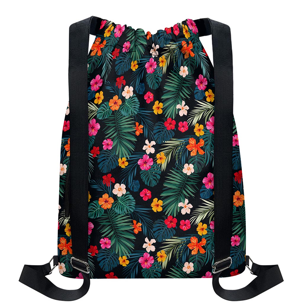 Tropical Flowers Hawaii Pattern Print Drawstring Backpack