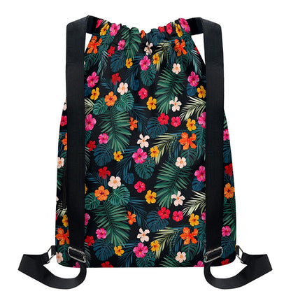 Tropical Flowers Hawaii Pattern Print Drawstring Backpack