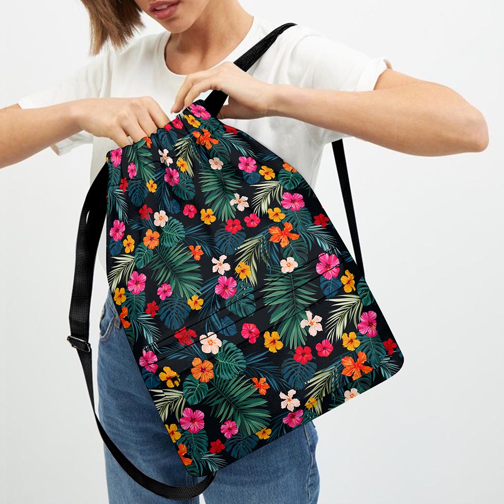 Tropical Flowers Hawaii Pattern Print Drawstring Backpack