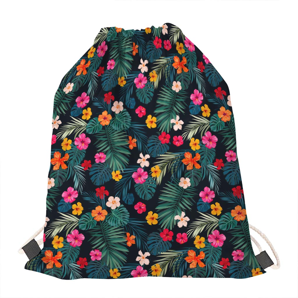 Tropical Flowers Hawaii Pattern Print Drawstring Bag