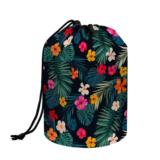 Tropical Flowers Hawaii Pattern Print Drawstring Makeup Bag
