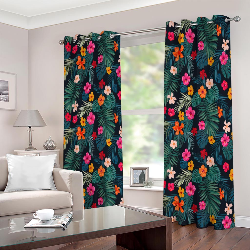 Tropical Flowers Hawaii Pattern Print Extra Wide Grommet Curtains