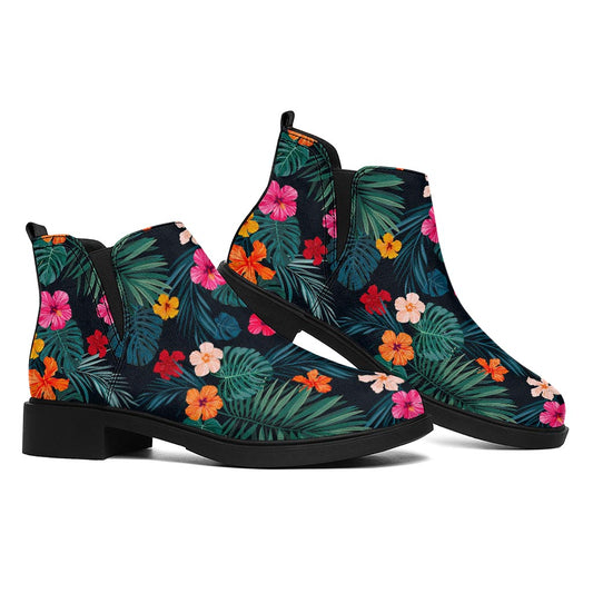 Tropical Flowers Hawaii Pattern Print Flat Ankle Boots