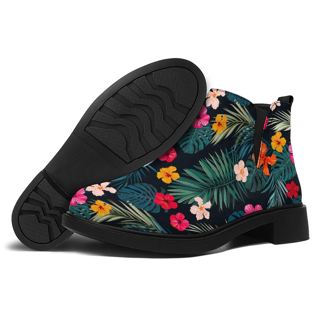 Tropical Flowers Hawaii Pattern Print Flat Ankle Boots