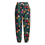 Tropical Flowers Hawaii Pattern Print Fleece Lined Knit Pants