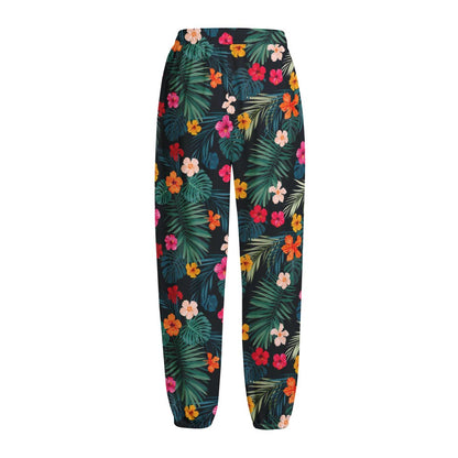 Tropical Flowers Hawaii Pattern Print Fleece Lined Knit Pants