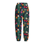 Tropical Flowers Hawaii Pattern Print Fleece Lined Knit Pants