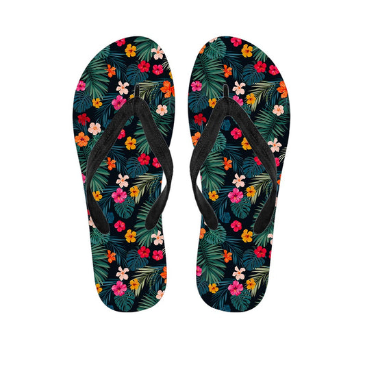 Tropical Flowers Hawaii Pattern Print Flip Flops