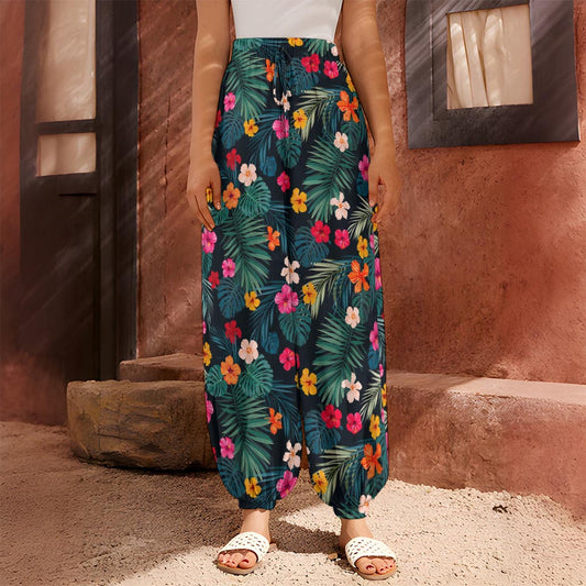 Tropical Flowers Hawaii Pattern Print Harem Pants