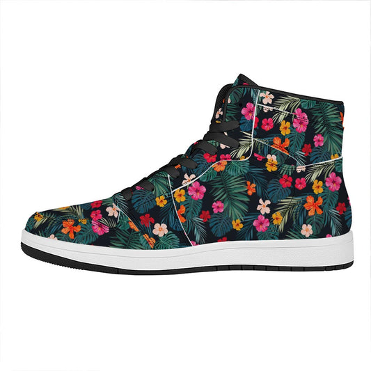 Tropical Flowers Hawaii Pattern Print High Top Leather Sneakers