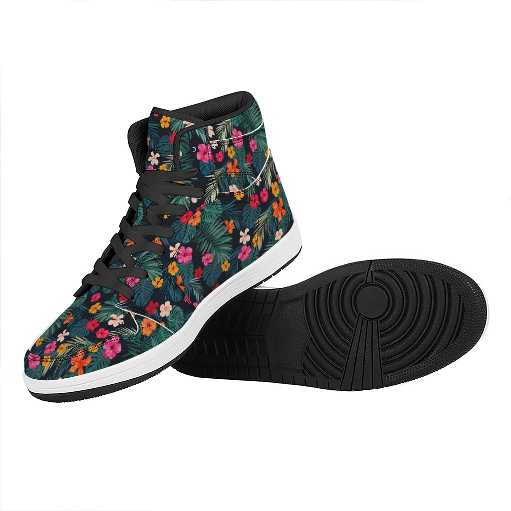 Tropical Flowers Hawaii Pattern Print High Top Leather Sneakers