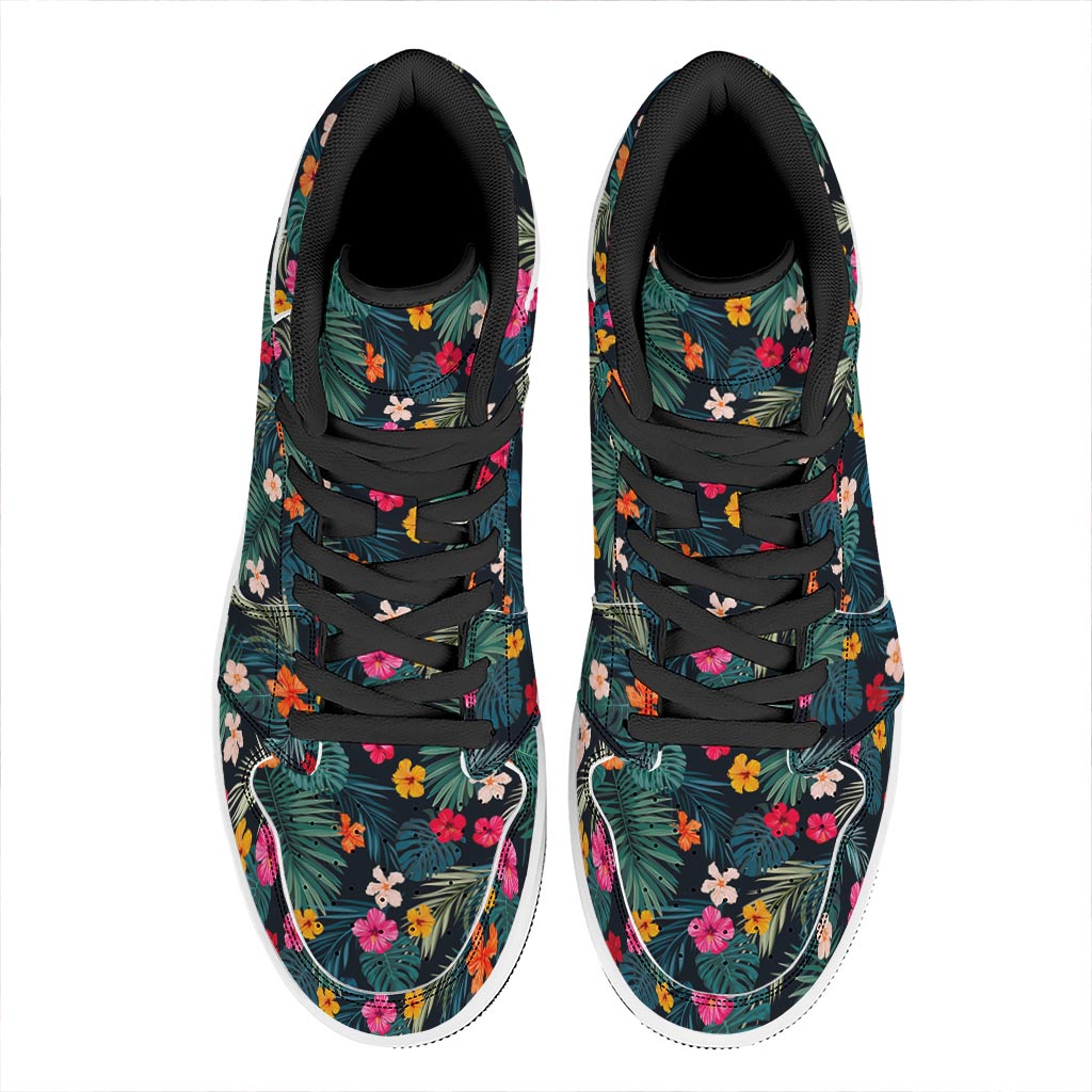 Tropical Flowers Hawaii Pattern Print High Top Leather Sneakers