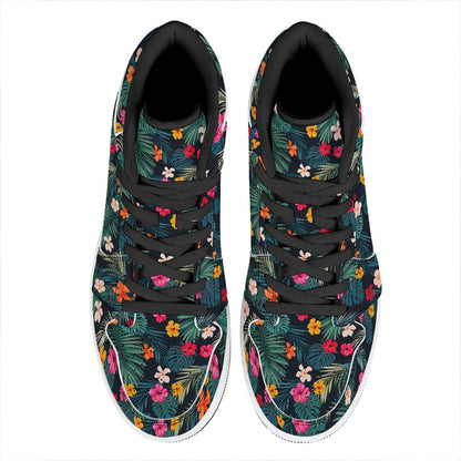 Tropical Flowers Hawaii Pattern Print High Top Leather Sneakers