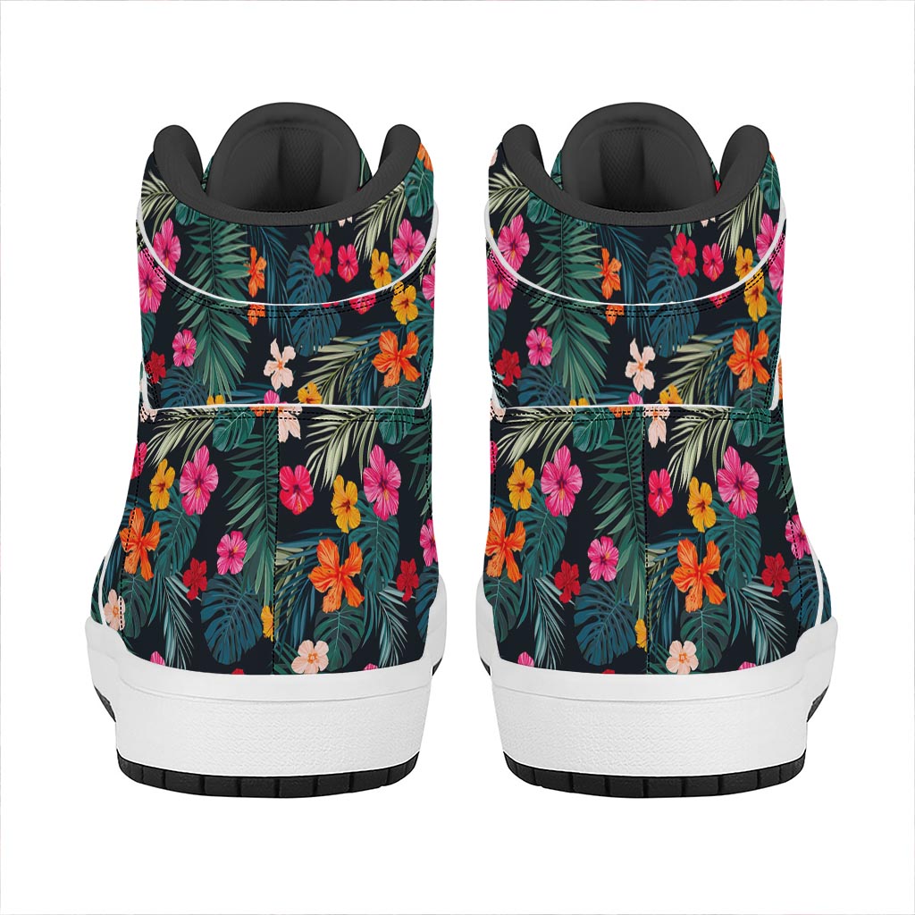 Tropical Flowers Hawaii Pattern Print High Top Leather Sneakers