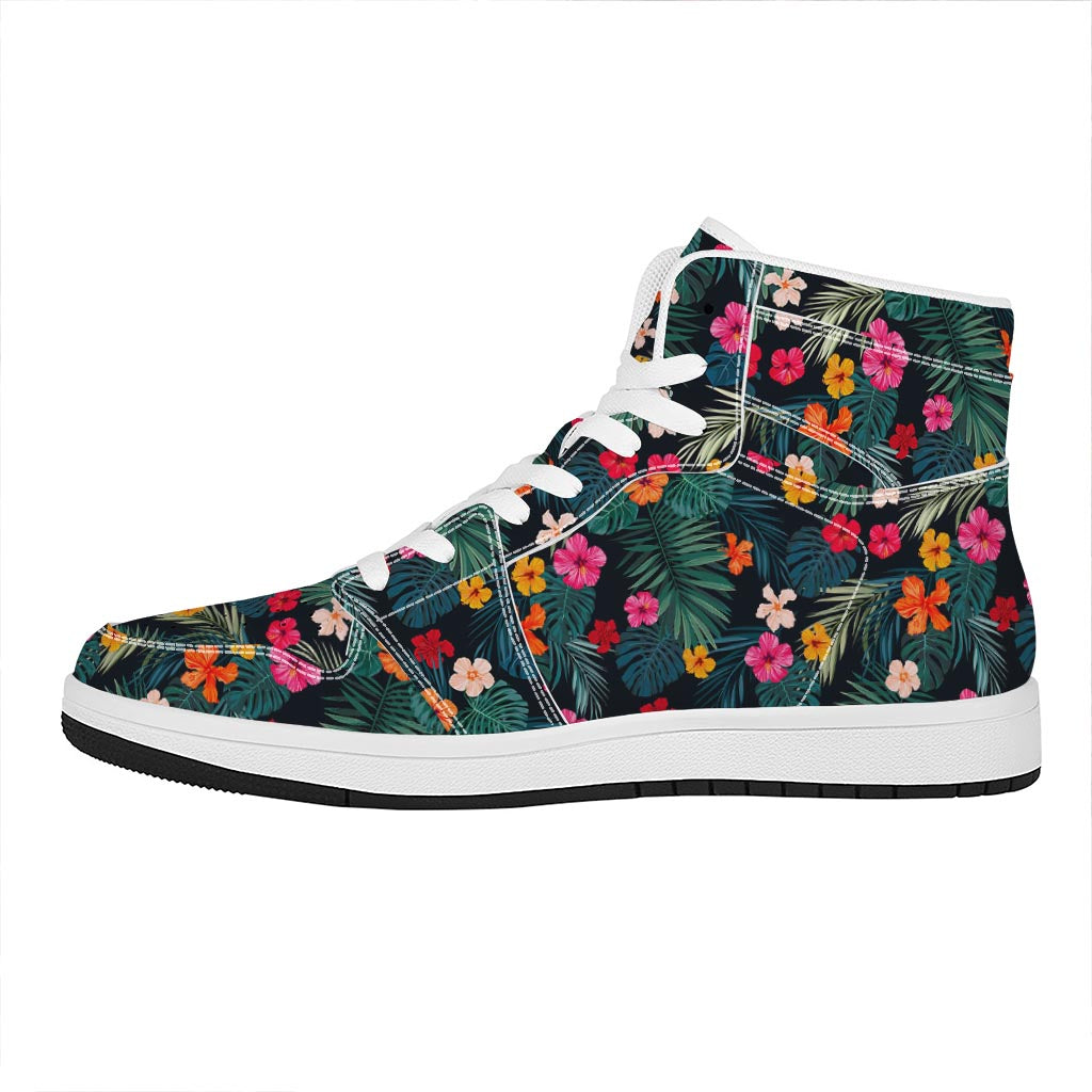 Tropical Flowers Hawaii Pattern Print High Top Leather Sneakers
