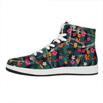 Tropical Flowers Hawaii Pattern Print High Top Leather Sneakers