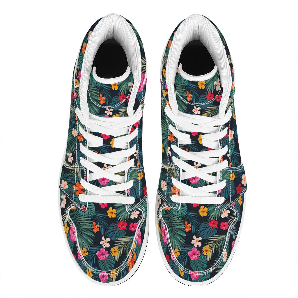 Tropical Flowers Hawaii Pattern Print High Top Leather Sneakers