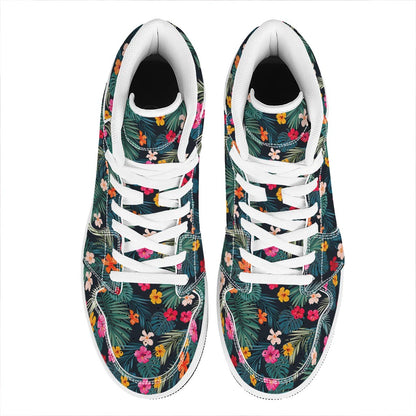 Tropical Flowers Hawaii Pattern Print High Top Leather Sneakers